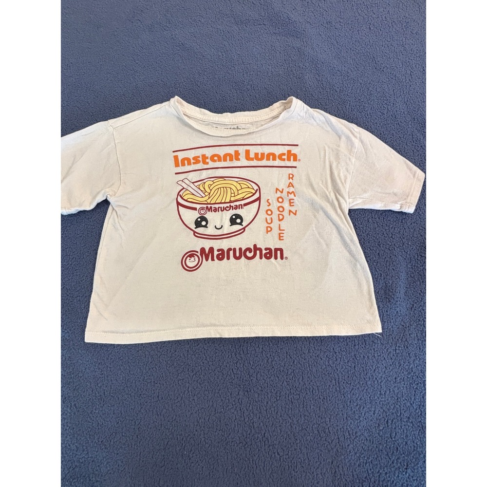 Maruchan Instant Lunch Ramen Graphic T-Shirt Girls Size Small 6/7 Cream Kawaii
